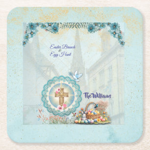 Posavasos Cuadrado De Papel Desayuno y búsqueda de Pascua Coaster – Personaliz