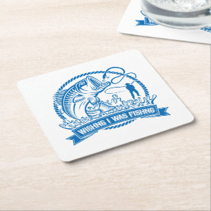 Posavasos Cuadrado De Papel Desearía Estar Pescando