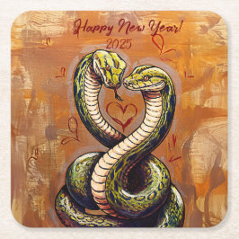 Posavasos Cuadrado De Papel Deseos de Año Nuevo por la serpiente de madera 202