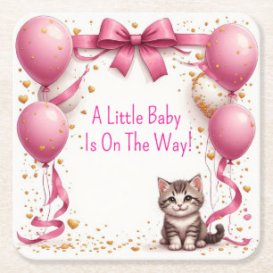 Posavasos Cuadrado De Papel Deseos de Baby Shower de Gatito 🍼
