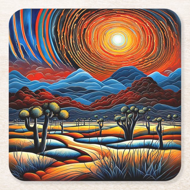 Posavasos Cuadrado De Papel Desert Sunset 1 (Anverso)
