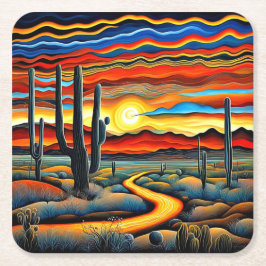 Posavasos Cuadrado De Papel Desert Sunset 2