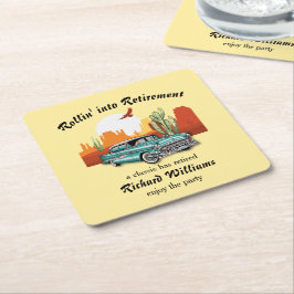 Posavasos Cuadrado De Papel Desierto de auto azul clásico de retiro masculino