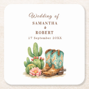 Posavasos Cuadrado De Papel Desierto de Cactus Arizona Bodas de Vaquero