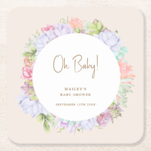 Posavasos Cuadrado De Papel Desierto minimalista de Boho Cactus Oh Baby Shower