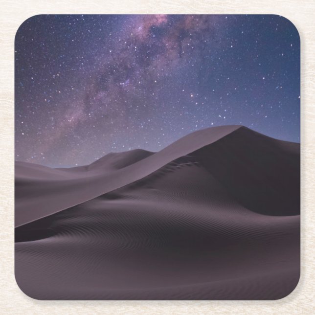 Posavasos Cuadrado De Papel Desiertos | Vía Láctea Starry Sky Sand Dune Dubai (Anverso)