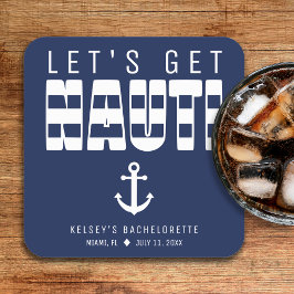 Posavasos Cuadrado De Papel Despedida de soltera azul Let's Get Nauti