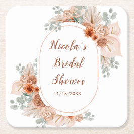 Posavasos Cuadrado De Papel Despedida de Soltera Boho Terracotta Hierba de Pam
