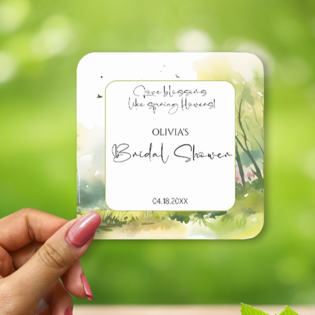 Posavasos Cuadrado De Papel Despedida de soltera bosque primaveral rústico (Subido por el creador)
