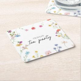 Posavasos Cuadrado De Papel Despedida de soltera con fiesta del té de flores s