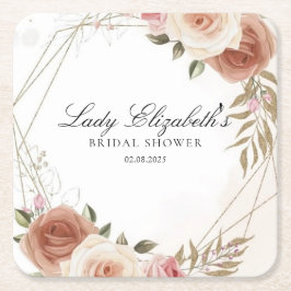 Posavasos Cuadrado De Papel Despedida de soltera con flores púrpuras de Bridge