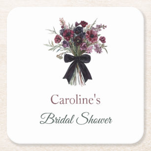 Posavasos Cuadrado De Papel Despedida de soltera con flores rojas