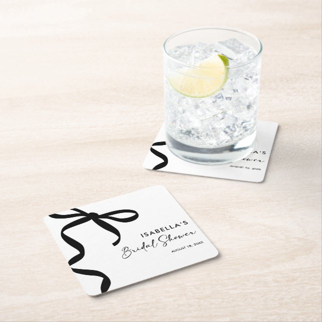 Posavasos Cuadrado De Papel Despedida de Soltera con Lazo Negro Ella se Casa F (In situ)