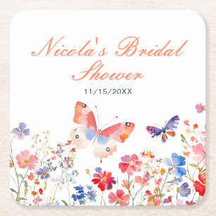Posavasos Cuadrado De Papel Despedida de soltera de mariposa de verano floral
