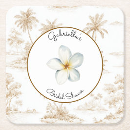 Posavasos Cuadrado De Papel Despedida de soltera de palmeras de isla tropical