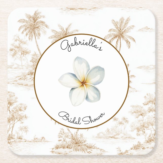Posavasos Cuadrado De Papel Despedida de soltera de palmeras de isla tropical  (Anverso)
