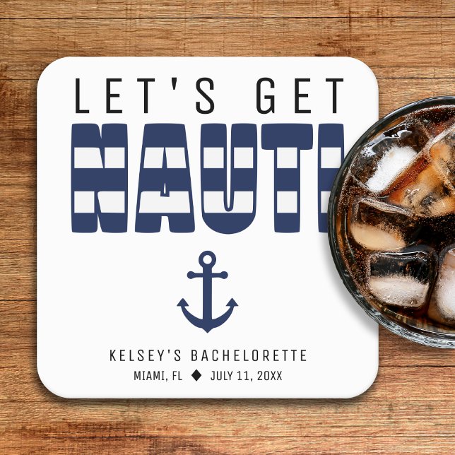 Posavasos Cuadrado De Papel Despedida de soltera divertida (Let's Get Nauti Bachelorette Party Square Paper Coaster
)