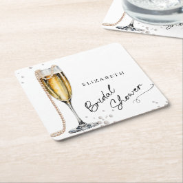 Posavasos Cuadrado De Papel Despedida de Soltera Minimalista Perlas y Prosecco