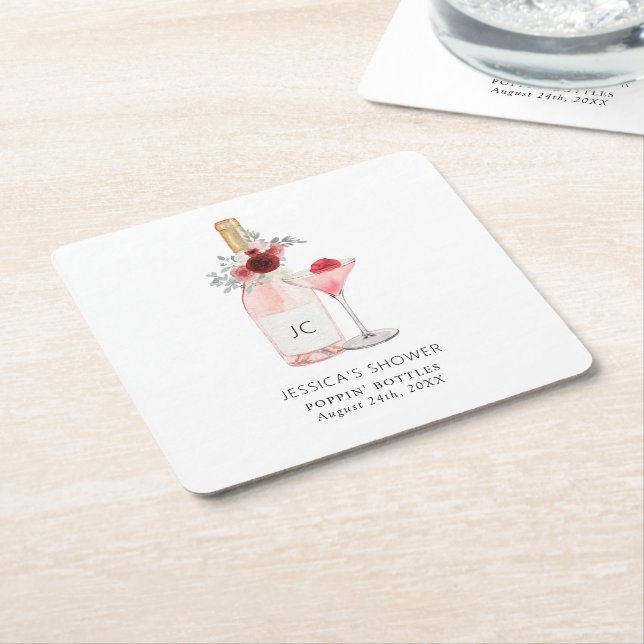 Posavasos Cuadrado De Papel Despedida de soltera Petals & Prosecco (En perspectiva)