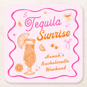 Posavasos Cuadrado De Papel Despedida de soltera Tequila Sunrise