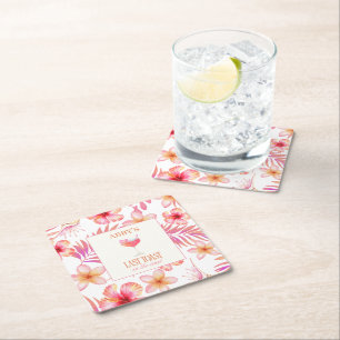 Posavasos Cuadrado De Papel Despedida de Soltera Tropical Último Brindis en la