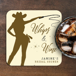 Posavasos Cuadrado De Papel Despedida de soltera vaquera látigos y vino