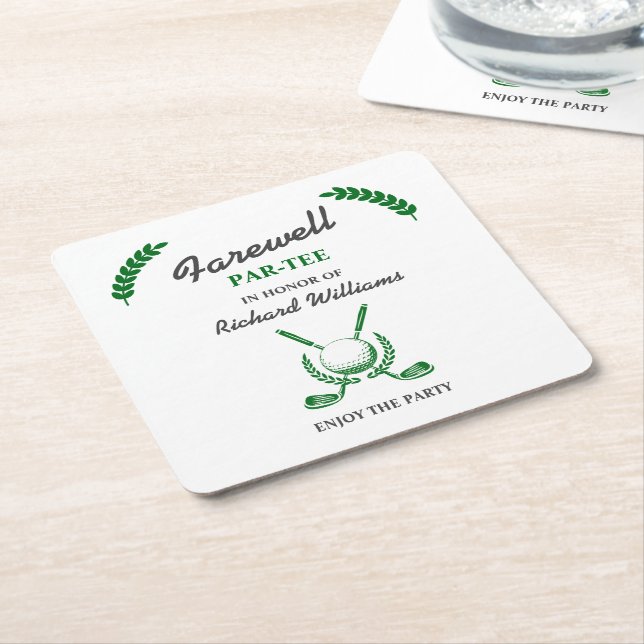 Posavasos Cuadrado De Papel Despedida Jubilación Club de Golf Wreath Fiesta te (En perspectiva)