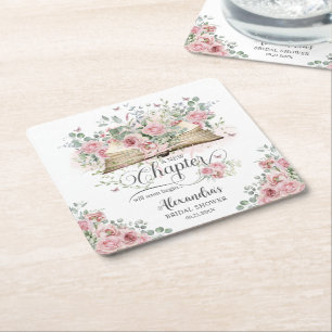 Posavasos Cuadrado De Papel Despertar Rosa Floral Libro Nuevo Capítulo Bridal
