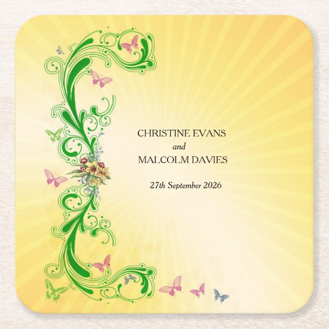 Posavasos Cuadrado De Papel Desplazamientos y mariposas (Anverso)