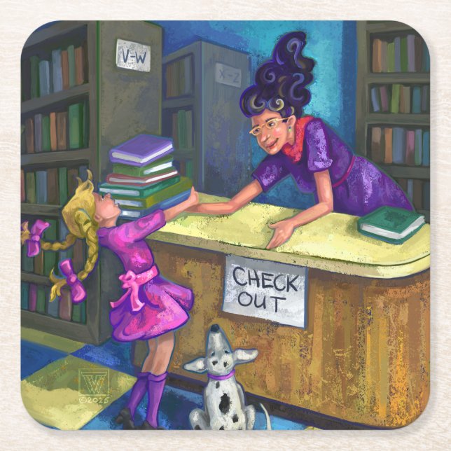 Posavasos Cuadrado De Papel Desproteger biblioteca (Anverso)