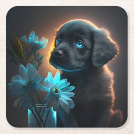 Posavasos Cuadrado De Papel  Dessous de verre chien fleur