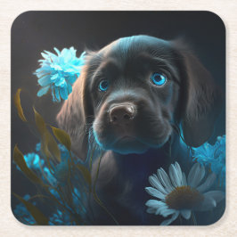 Posavasos Cuadrado De Papel Dessous de verre chien fleur
