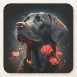 Posavasos Cuadrado De Papel Dessous de verre chien fleur
