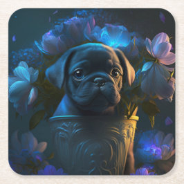 Posavasos Cuadrado De Papel Dessous de verre chien fleur