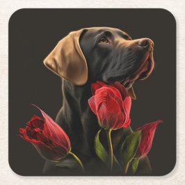 Posavasos Cuadrado De Papel Dessous de verre chien fleur