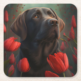 Posavasos Cuadrado De Papel Dessous de verre chien fleur