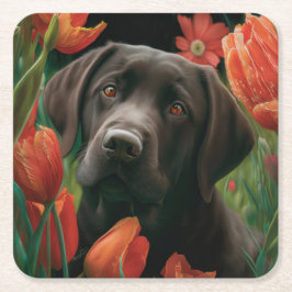 Posavasos Cuadrado De Papel Dessous de verre chien fleur