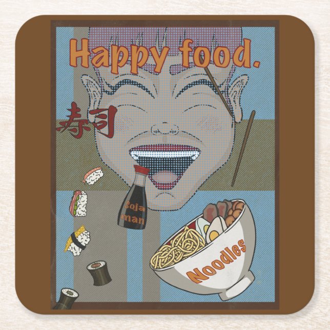 Posavasos Cuadrado De Papel Dessous-de-verre en papier Happy food  (Anverso)