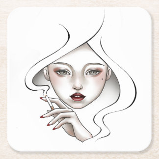 Posavasos Cuadrado De Papel Dessous de verre personnalisé fille enfumée blanc