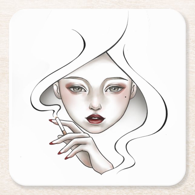 Posavasos Cuadrado De Papel Dessous de verre personnalisé fille enfumée blanc (Anverso)