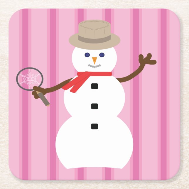 Posavasos Cuadrado De Papel Detective de Snowman rosa divertido y divertido (Anverso)