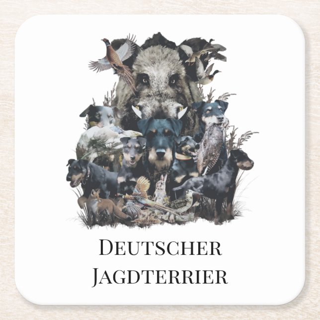 Posavasos Cuadrado De Papel Deutscher Jagdterrier (Anverso)