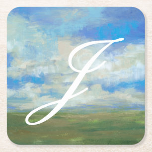 Posavasos Cuadrado De Papel Día brillante I del monograma el  