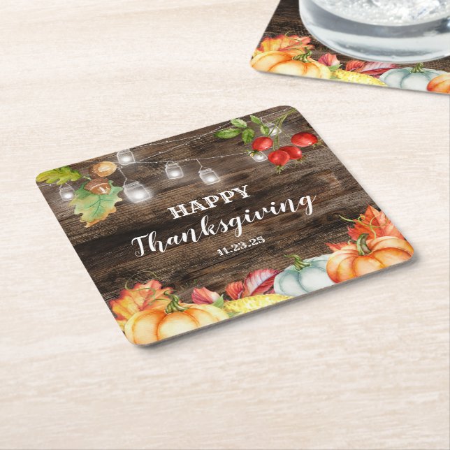 Posavasos Cuadrado De Papel Día de Acción de Gracias (En perspectiva)