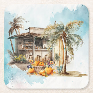 Posavasos Cuadrado De Papel Día de Acción de Gracias de Watercolor Beach