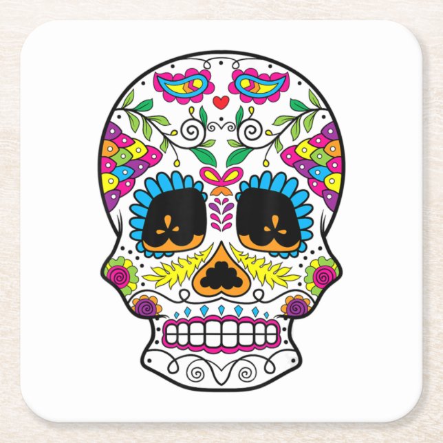 Posavasos Cuadrado De Papel Día De La Calavera De Azúcar De Los Muertos Arte (Anverso)