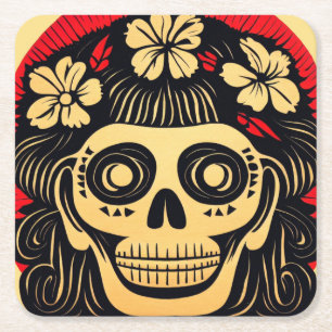 Posavasos Cuadrado De Papel Día de la Calavera del Azúcar Muerto 1