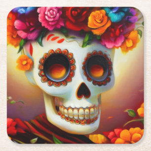 Posavasos Cuadrado De Papel Día de la Calavera del Azúcar Muerto 4