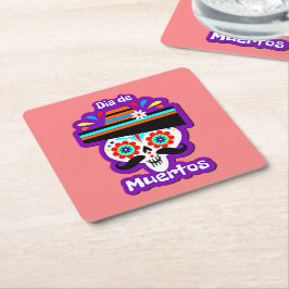 Posavasos Cuadrado De Papel Día de la Dama Rosa Muerta - para niños de familia