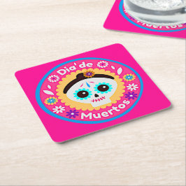 Posavasos Cuadrado De Papel Día de la Dama Rosa Muerta - para niños de familia